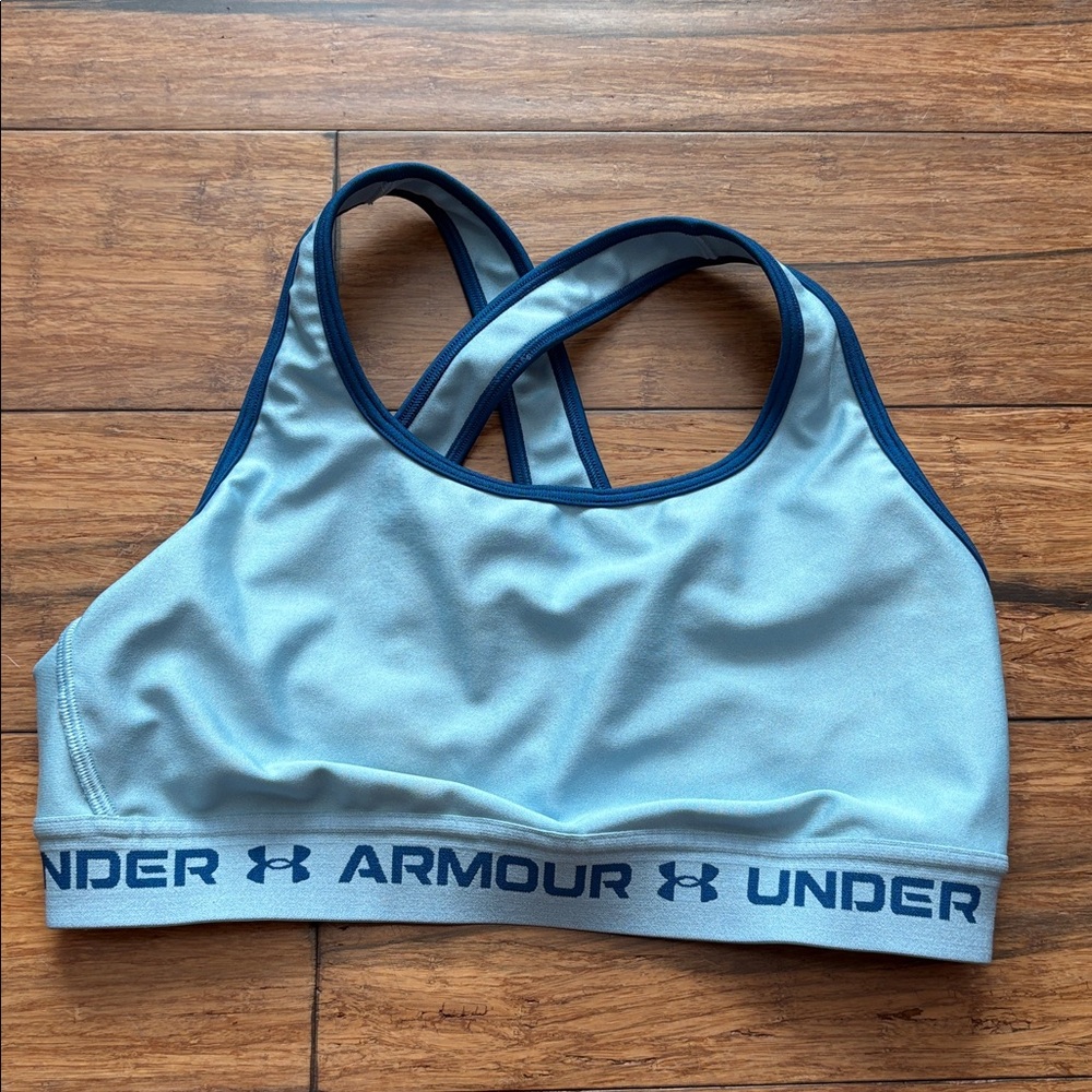 Under Armour Sports Bra Women's Sz L Light Blue Sports Wear Gym Yoga Compression